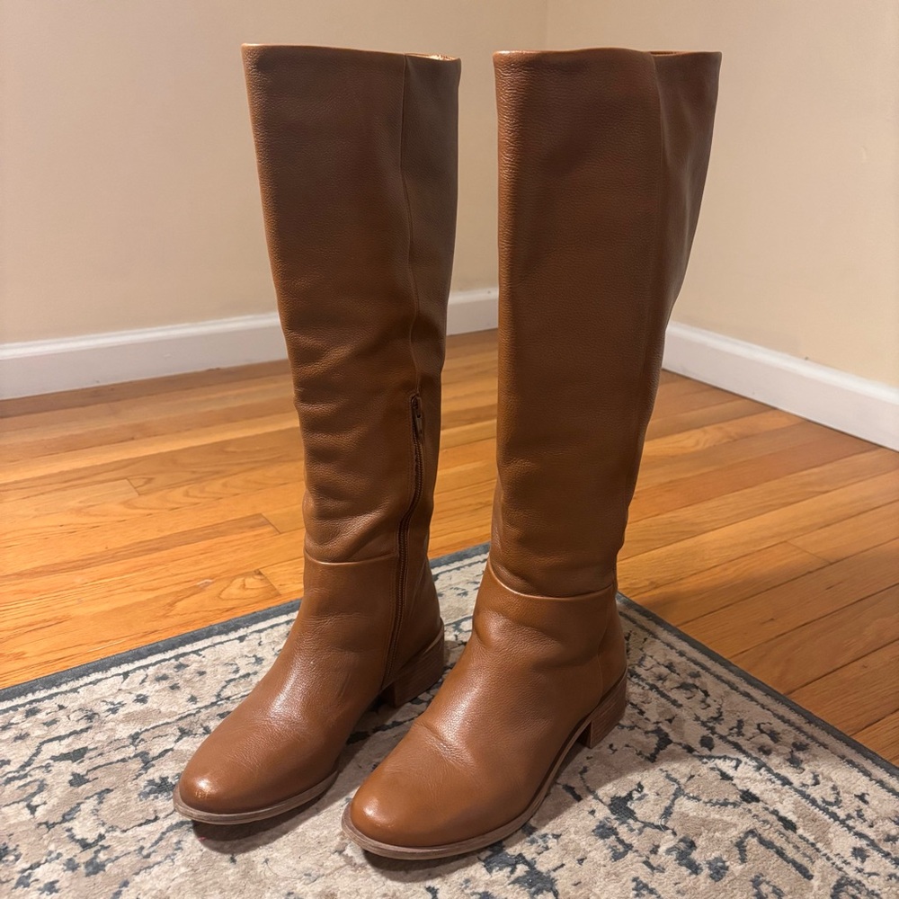 Corso Como Cognac Leather Zip Knee High Riding Boots Womens Size 7 M